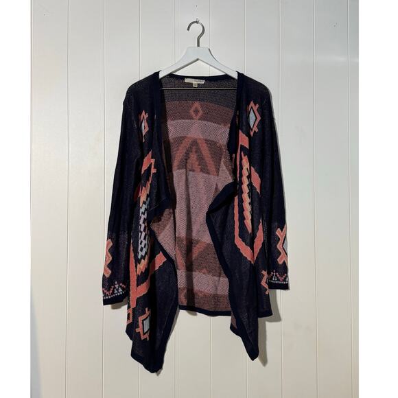 Say What? · Large · Aztec Tribal · Draped Open Cardigan · Knit · Navy Pink - Picture 1 of 4